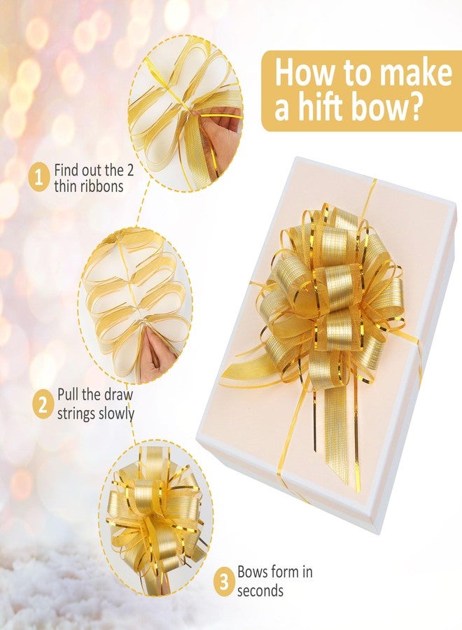 JOYIT 10 Pack Large Pull Bows 6 Inch - Big Gold Bows for Gift Wrapping, Ribbon Pull Bows for Mother's Day, Wedding Baskets Birthdays Gift - Image 3