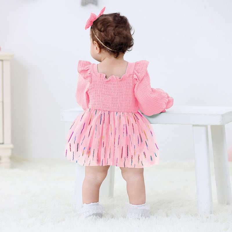 TITKKOP Baby Girl 1st Birthday Clothes One Year Old Tulle Romper Long Sleeve Bodysuit Cake Smash Outfits(pink,12-18M) - Image 4
