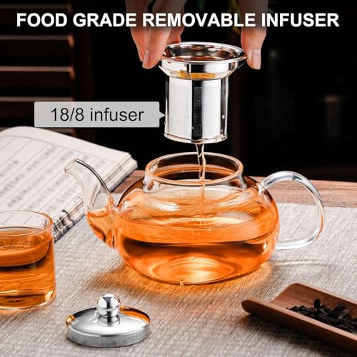 PARACITY Glass Teapot Stovetop 20 OZ, Tea pot with Removable 18/8 Stainless Steel Infuser, Borosilicate Clear Tea Kettle, Teapot Blooming and Loose Leaf Tea Maker Tea Brewer for Camping, Travel - Image 4