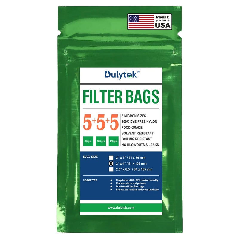 Dulytek Premium Nylon Filter Bags, 2" x 4", Trial Mixed Mesh Sizes - 25, 100, 160 Microns - 15 Pcs, 5 Bags Each Size, Double-Stitching, Zero Blowouts, Made in the USA - Image 2