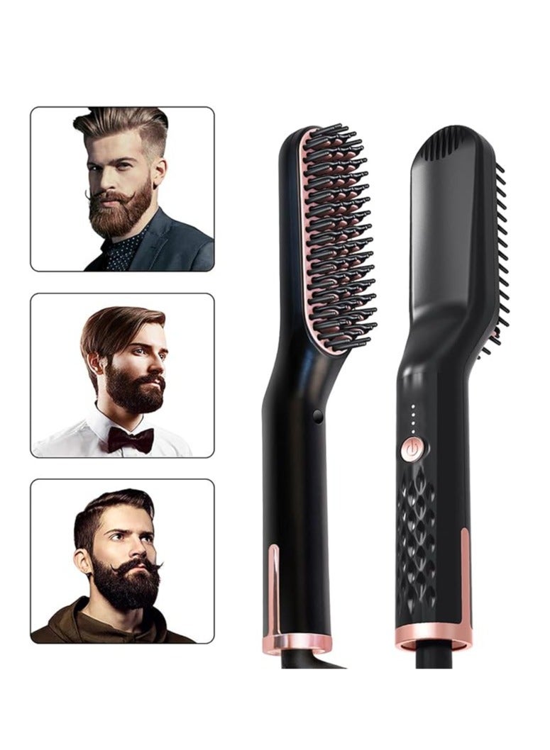 عام فرشاة تسريح الشعر المستقيم 3 في 1، مشط اللحية الساخن للرجال، مشط تجعيد الشعر الساخن، أدوات تصفيف وتجعيد الشعر متعددة الوظائف، تستخدم لتمليس وتجعيد وتصفيف الشعر للرجال والنساء. - Image 5