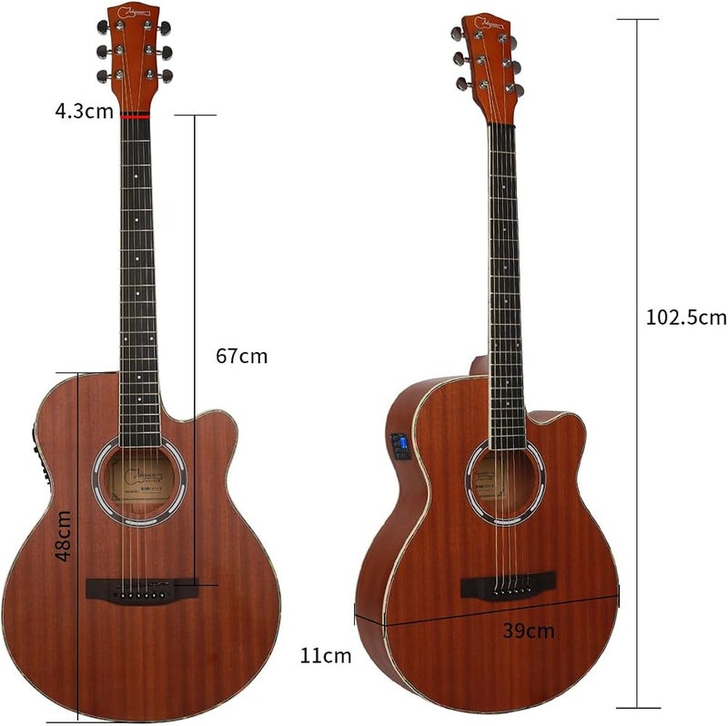 جيديوس جيدىوس (Jidyous) غيتار كهربائي أكوستيكي بحجم كامل مقاس 40 بوصة، من نوع سابيل (Sapele)، 6 أوتار، مع حقيبة لحمل الغيتار، معدل تعديل صوتي (EQ) ذو 4 أضلاع، أداة لتعديل الأوتار، أدوات للعزف، وحزام للكتف مناسب للمبتدئين والبالغين. - Image 3
