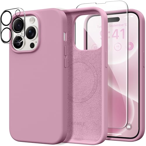 GONEZ for iPhone 14 Pro Max Case Silicone, Compatible with MagSafe, with Screen Protector + Camera Lens Protector, Liquid Silicone Shockproof Protective Phone 14 ProMax Case 6.7", Blackcurrant - Image 1