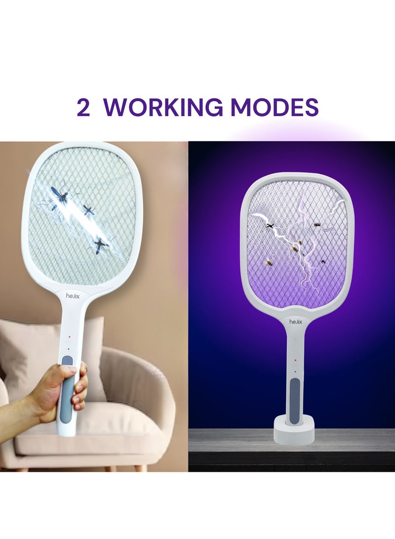  حىجيقس Electric Mosquito Swatter – 2-in-1 Rechargeable Fly Zapper with UV Light Stand, Portable Insect Killer Racket for Indoor & Outdoor Use – High Voltage Bug Zapper with Safety Mesh Protection - Image 3