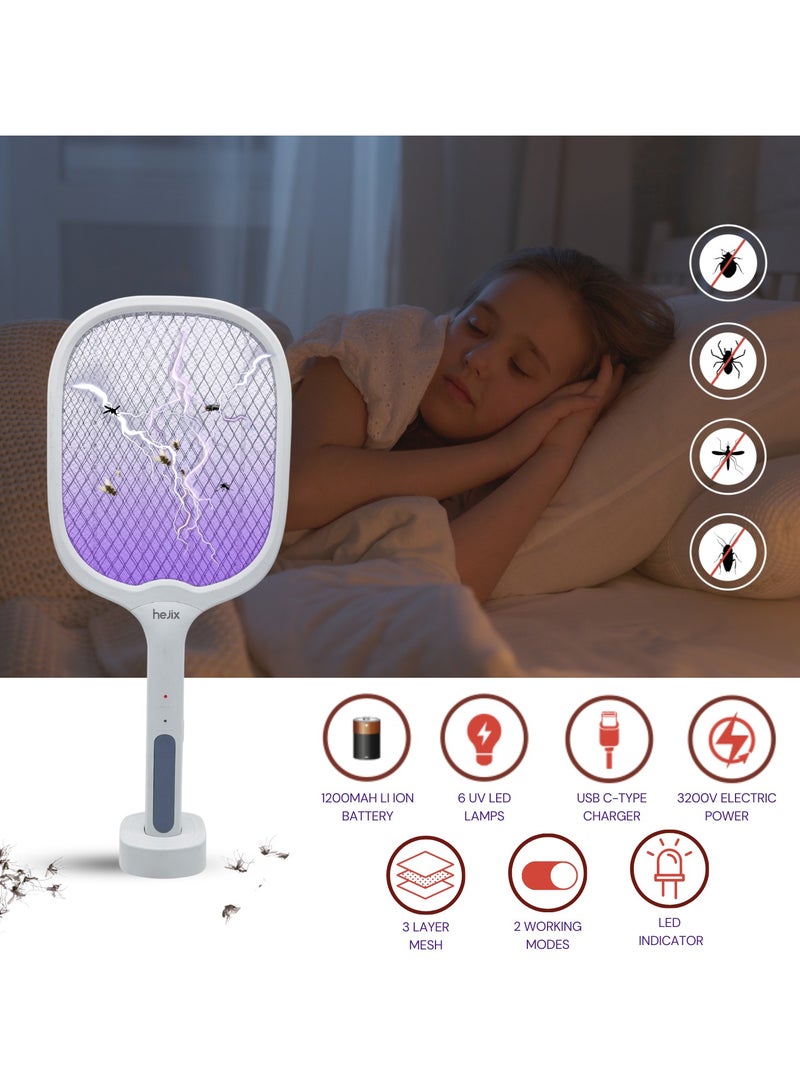  حىجيقس Electric Mosquito Swatter – 2-in-1 Rechargeable Fly Zapper with UV Light Stand, Portable Insect Killer Racket for Indoor & Outdoor Use – High Voltage Bug Zapper with Safety Mesh Protection - Image 2