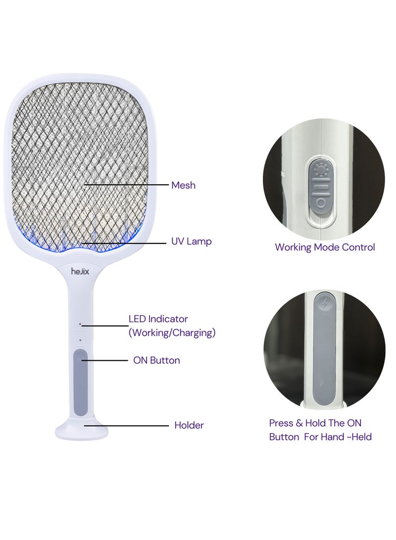  حىجيقس Electric Mosquito Swatter – 2-in-1 Rechargeable Fly Zapper with UV Light Stand, Portable Insect Killer Racket for Indoor & Outdoor Use – High Voltage Bug Zapper with Safety Mesh Protection - Image 4