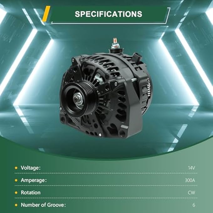 VectraCool 15093928 14V 300Amp High Output Alternator for 09-11 Cadillac Escalade, 07-11 Chevy Avalanche, 07-11 Suburban Tahoe and 07-11 GMC Yukon and 08-09 Hummer H2, Replacement for 15857608 15905871 - Image 2