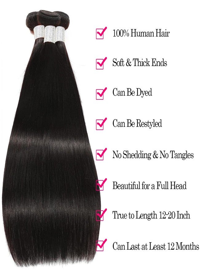 VIOLET Brazilian Human Hair Bundles 14 16 18 Inch 3 Bundles Human Hair Straight 12A Human Hair Bundles 100% Unprocessed Virgin Hair Weave Bundles Human Hair Extension for Women Double Weft Natural Color - Image 2