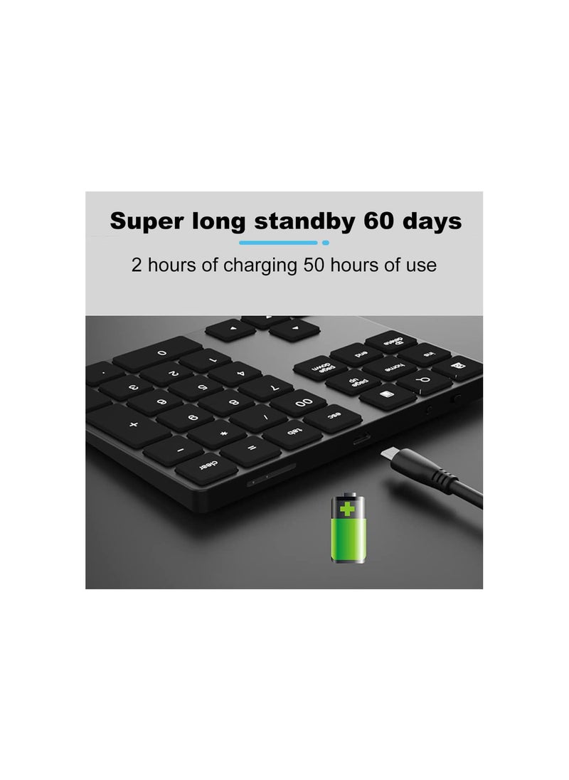 GGOOT 34 Keys Digital Wireless Bluetooth Numeric Keypad Portable Number Pad Keyboard USB Charge for OS X/Mac/Laptop/PC, Compatible with Windows, iOS, Android System  - Image 3