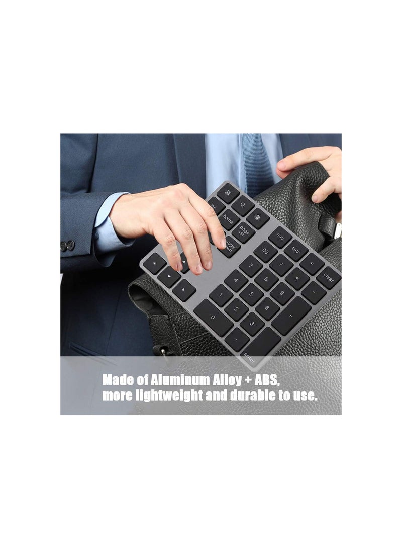 34 Keys Digital Wireless Bluetooth Numeric Keypad Portable Number Pad Keyboard USB Charge for OS X/Mac/Laptop/PC, Compatible with Windows, iOS, Android System