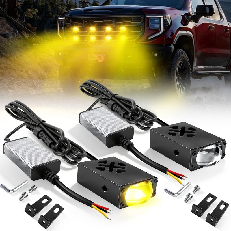 MGLLIGHT 2PCS Super Slim LED Grill Driving Lights - 0.8 Inch Mini Projector Fog Lights with Hi-Lo Beam (White/Yellow), CANbus Decoder, IP68 Waterproof, Fit Car Truck Offroad SUV Pickup Motorcycle - Image 1