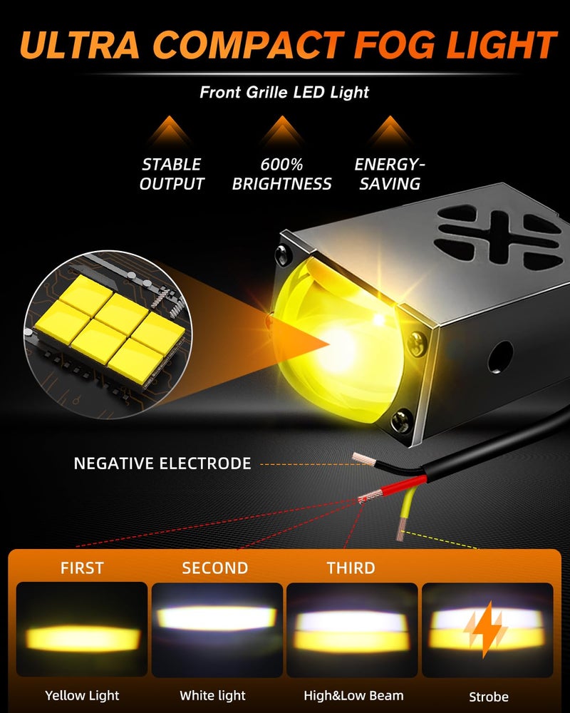 MGLLIGHT 2PCS Super Slim LED Grill Driving Lights - 0.8 Inch Mini Projector Fog Lights with Hi-Lo Beam (White/Yellow), CANbus Decoder, IP68 Waterproof, Fit Car Truck Offroad SUV Pickup Motorcycle - Image 2