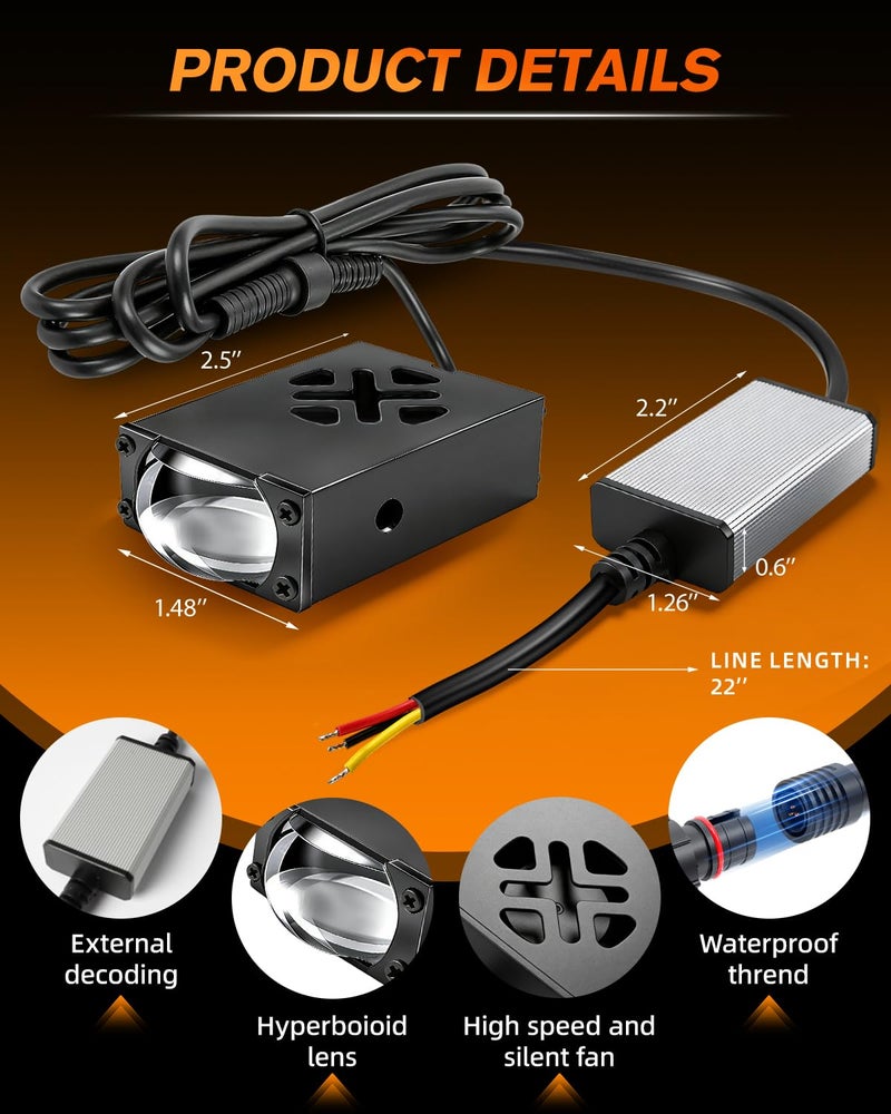 MGLLIGHT 2PCS Super Slim LED Grill Driving Lights - 0.8 Inch Mini Projector Fog Lights with Hi-Lo Beam (White/Yellow), CANbus Decoder, IP68 Waterproof, Fit Car Truck Offroad SUV Pickup Motorcycle - Image 3