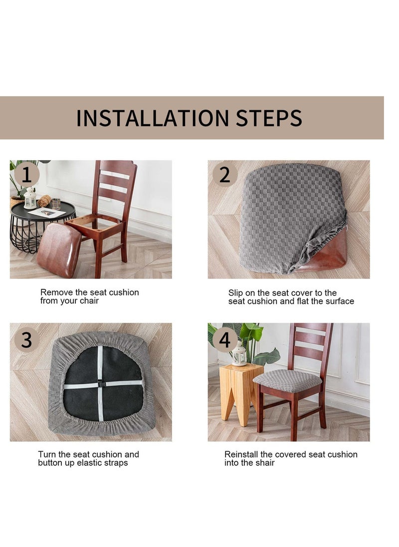 SYOSI - Waterproof Seat Covers for Dining Room Chairs Covers Dining Chair Cover Kitchen Chair Covers Jacquard Dining Room Chair Seat Covers Chair Seat Slipcovers Protector Light Grey - Image 1