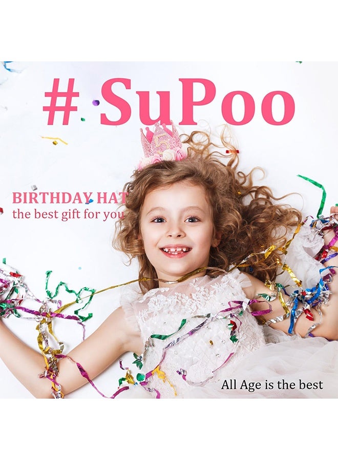 Quantum 5 PCS Birthday Crown Hat, Glitter Princess Tiara Headband Hat, Pink Party Crown Girl Birthday Decorations Gifts Pink Photo Props - Image 5