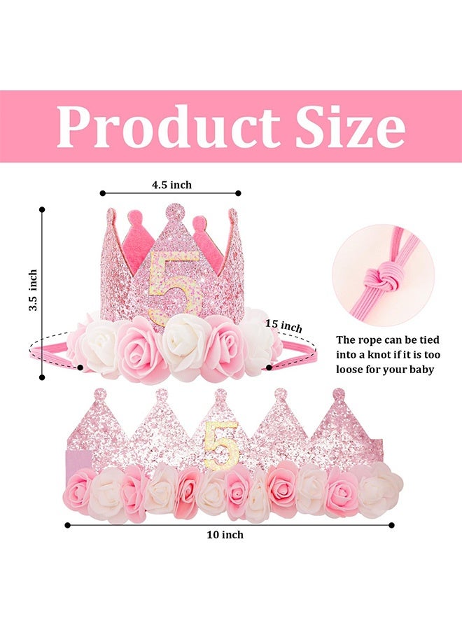 Quantum 5 PCS Birthday Crown Hat, Glitter Princess Tiara Headband Hat, Pink Party Crown Girl Birthday Decorations Gifts Pink Photo Props - Image 2