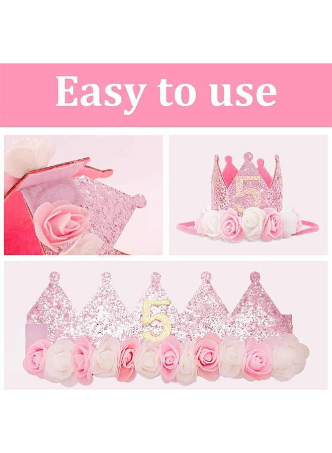 Quantum 5 PCS Birthday Crown Hat, Glitter Princess Tiara Headband Hat, Pink Party Crown Girl Birthday Decorations Gifts Pink Photo Props - Image 4