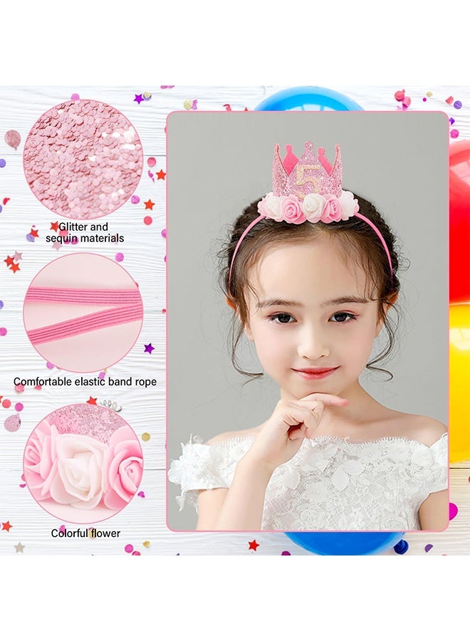 Quantum 5 PCS Birthday Crown Hat, Glitter Princess Tiara Headband Hat, Pink Party Crown Girl Birthday Decorations Gifts Pink Photo Props - Image 3