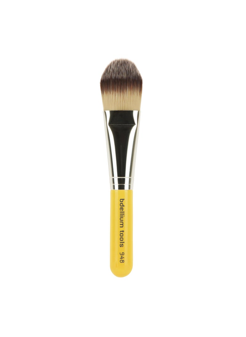 Bdellium Tools - Bdellium Tools Professional Makeup Brush - 948 Foundation - Short Wooden Handle for Convenient Travel, For Applying Foundation (Yellow, 1pc) - Image 1