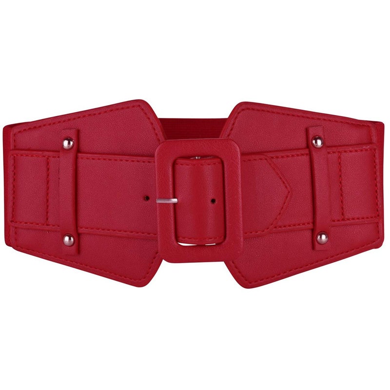 Ayliss Women Wide Elastic Waist Belt Chunky Stretchy Vintage PU Leather Cinch Corset Belt for Dresses Halloween Costume (Red) - Image 1