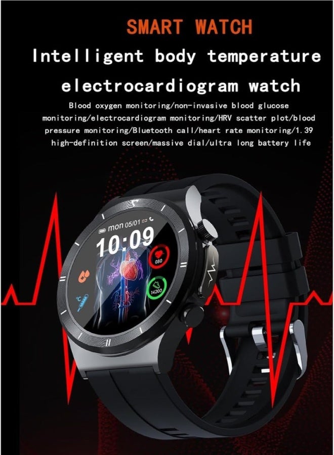 AROAQ Glucose Monitoring Smart Watch with ECG, Bluetooth Call, Heart Rate, SpO2, BP & Sleep Tracker – 24 Sports Modes, Waterproof Fitness Watch for Men & Women , Black - Image 2