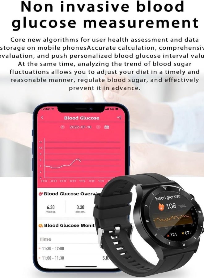 AROAQ Glucose Monitoring Smart Watch with ECG, Bluetooth Call, Heart Rate, SpO2, BP & Sleep Tracker – 24 Sports Modes, Waterproof Fitness Watch for Men & Women , Black - Image 3