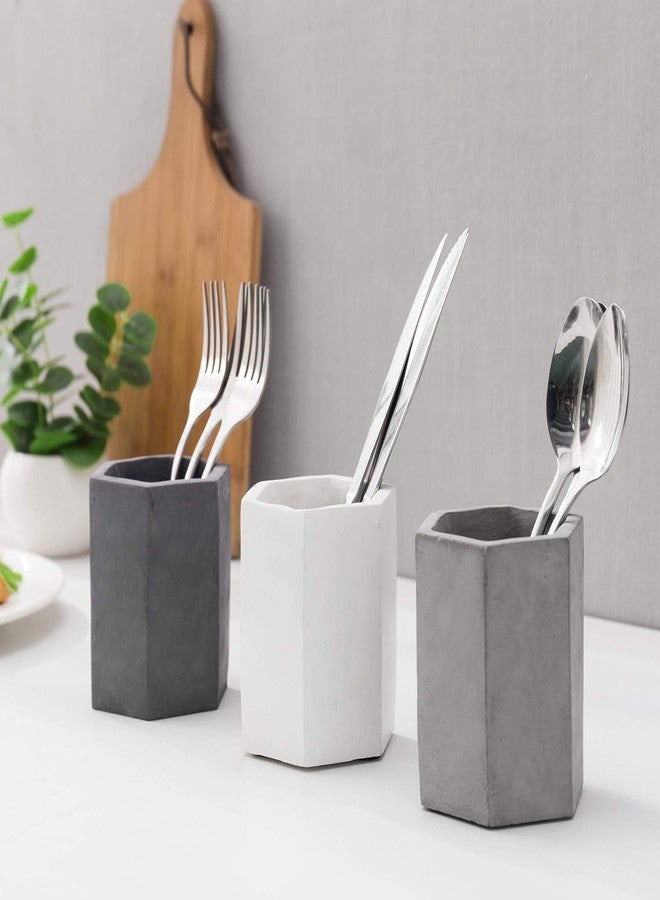 MyGift Set of 3 Cement Decorative Hexagon Multi-Colored Desktop Pen Holder and Pencil Office Supply Stationary Storage Cups (White, Gray, Black) - Image 3