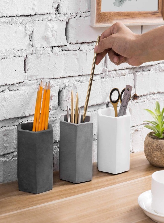 MyGift Set of 3 Cement Decorative Hexagon Multi-Colored Desktop Pen Holder and Pencil Office Supply Stationary Storage Cups (White, Gray, Black) - Image 2