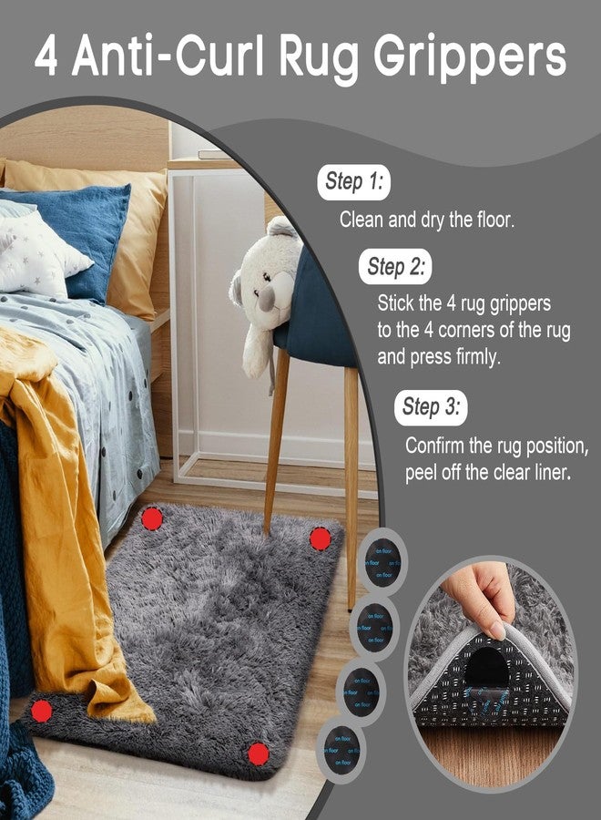 Ophanie Small Rug Upgrade Non Slip Throw Bedside Area Rugs, Fluffy Soft Grey Mini Bedroom Carpet, Affordable Door Entryway Indoor Inside Front Entrance Dog 2x3 Mat, Home Decor Aesthetic, Nursery - Image 2