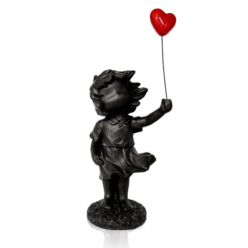 Newmyth Girl with Red Heart Balloon Statue Resin Sculpture for Home Decor Collectible Figurines for Living Room Decoration BlackBalloon - Image 2