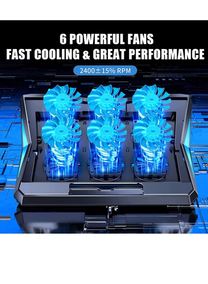 Zikra Laptop Cooling Pad, 2022 Upgrade Laptop Cooler Pad with 6 Cooling Fans, 6 Adjustable Height Stands, USB Powered Chill Mat for 11-15.6 Inch Laptops Blue LED Lights - Image 4