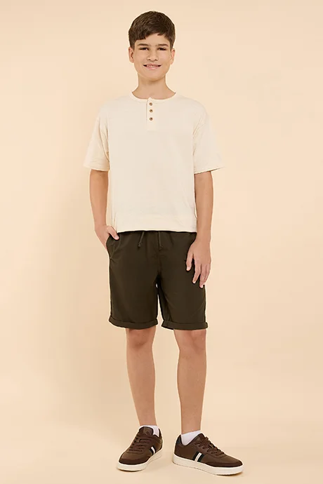 أر أند بي Solid Shorts with Drawstring Waist