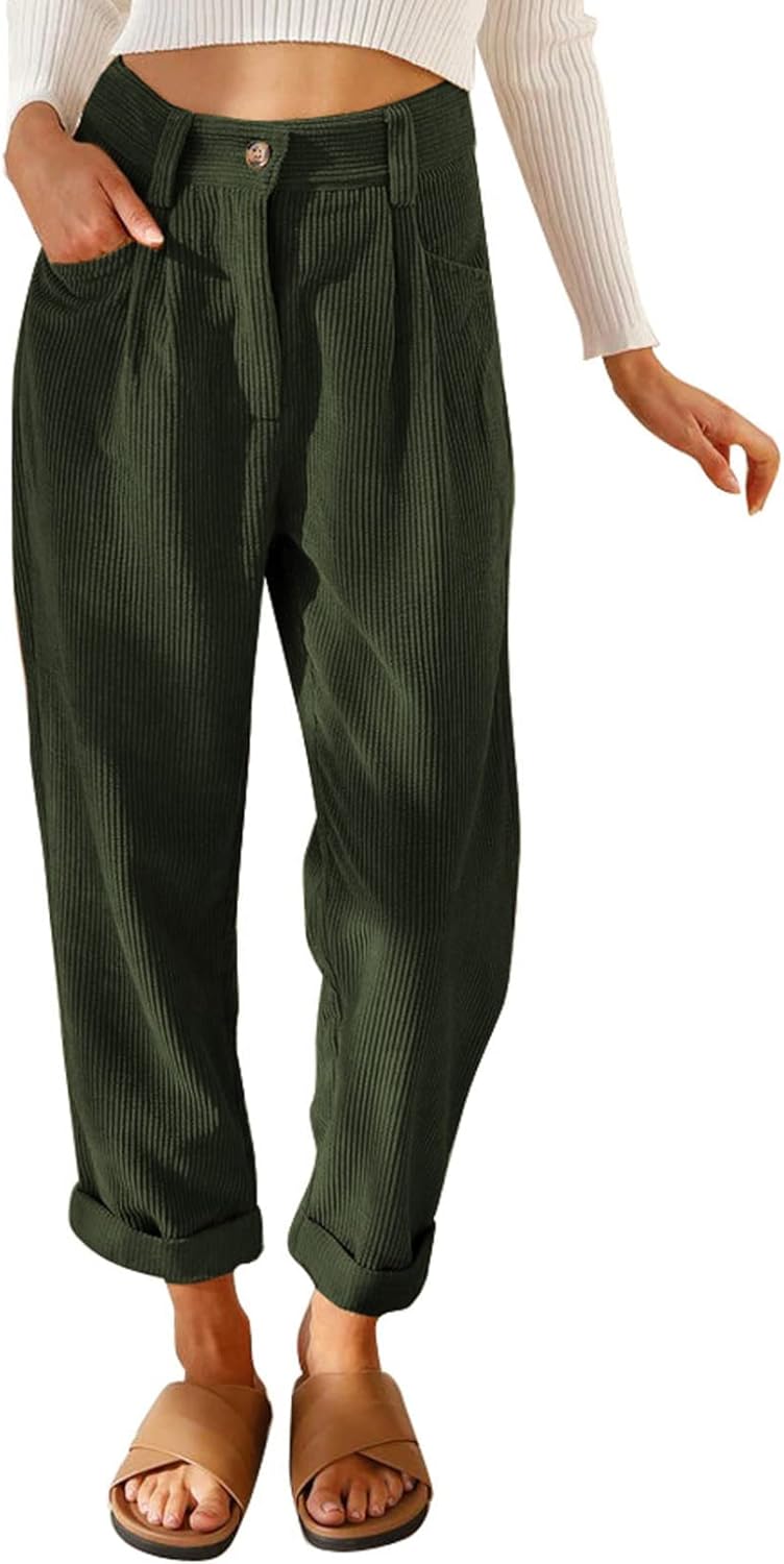 klarako Womens Casual High Waisted Corduroy Straight Leg Pants Loose Comfy Trousers with Pockets - Image 1