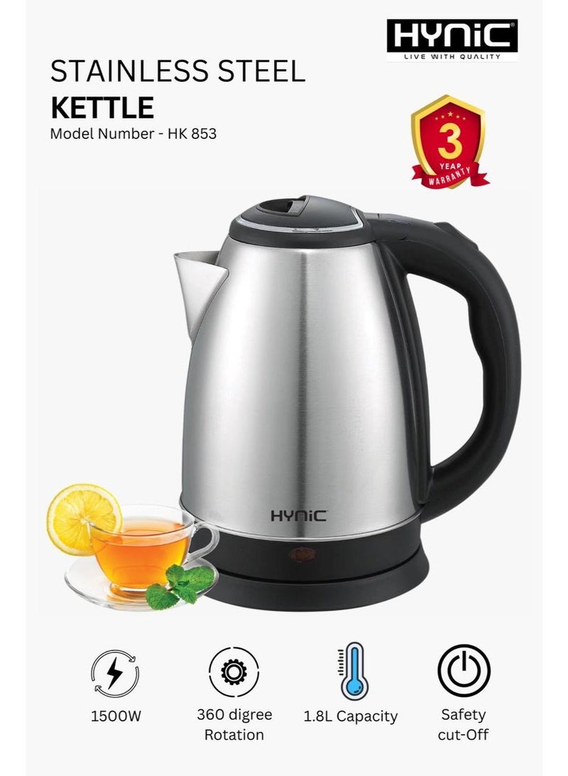 Hynic 1.8L Electric Kettle | 1500W Fast Boiling Stainless Steel Tea Kettle with Auto Shut-Off & Boil-Dry Protection | 360° Swivel Base | BPA-Free | Anti- Scald Ergonomic Handle - Image 1