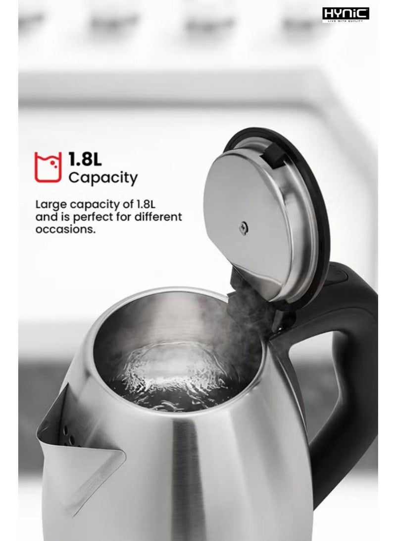 Hynic 1.8L Electric Kettle | 1500W Fast Boiling Stainless Steel Tea Kettle with Auto Shut-Off & Boil-Dry Protection | 360° Swivel Base | BPA-Free | Anti- Scald Ergonomic Handle - Image 2