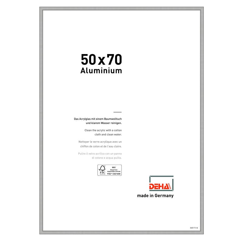 DEHA Design Boston Aluminium Picture Frame Frosted Silver 50x70cm with Push and Turn Clips