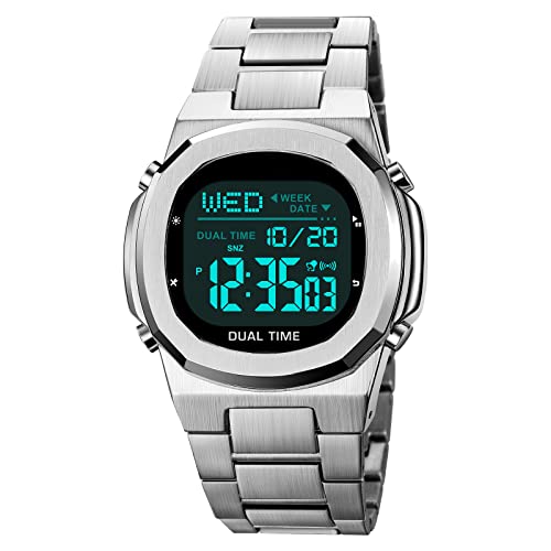 Reginald Men's Multifunctional Electronic Watch Outdoor Sports Watch EL Light Large Digital Display Timing Zinc Alloy Wirstwatch (Silver2) - Image 2