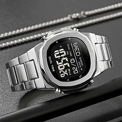 Reginald Men's Multifunctional Electronic Watch Outdoor Sports Watch EL Light Large Digital Display Timing Zinc Alloy Wirstwatch (Silver2) - Image 4