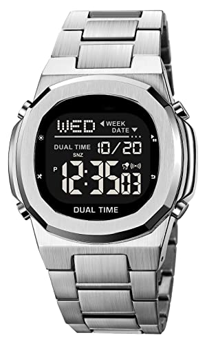 Reginald Men's Multifunctional Electronic Watch Outdoor Sports Watch EL Light Large Digital Display Timing Zinc Alloy Wirstwatch (Silver2) - Image 1