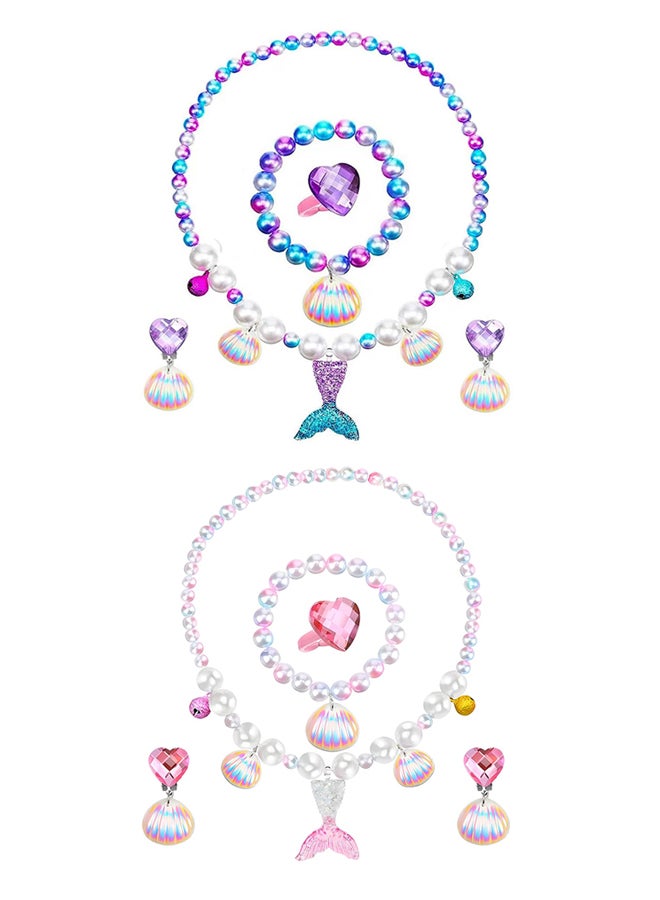 MARGOUN 2 Pack Mermaid Jewelry Set for Little Girls Princess Mermaid Stretchy Necklace Bracelet Earrings Ring Kids Pretend and Dress Up Jewelry for Toddlers Aged 2 3 4 5 Gift - Image 2