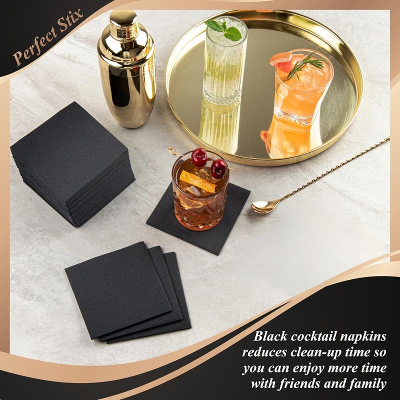Perfect Stix - 2 Ply Black Napkin-100ct Paper Cocktail Beverage Napkins, 2-Ply, Black (Pack of 100) - Image 4