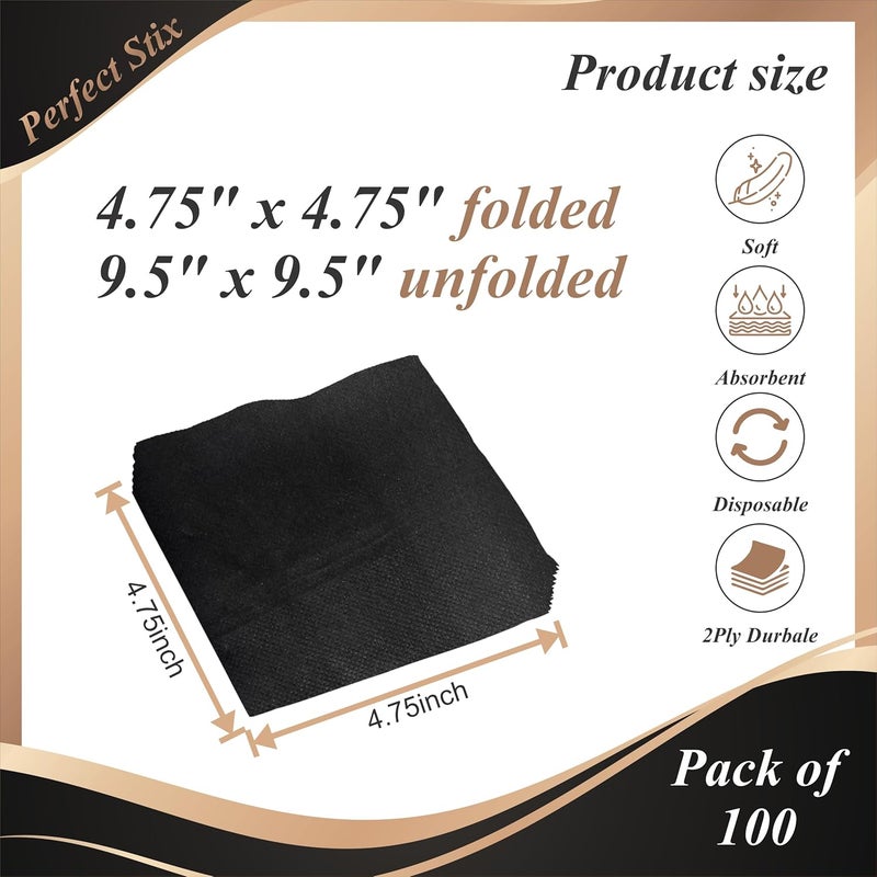 Perfect Stix - 2 Ply Black Napkin-100ct Paper Cocktail Beverage Napkins, 2-Ply, Black (Pack of 100) - Image 2