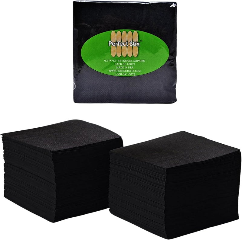 Perfect Stix - 2 Ply Black Napkin-100ct Paper Cocktail Beverage Napkins, 2-Ply, Black (Pack of 100) - Image 1