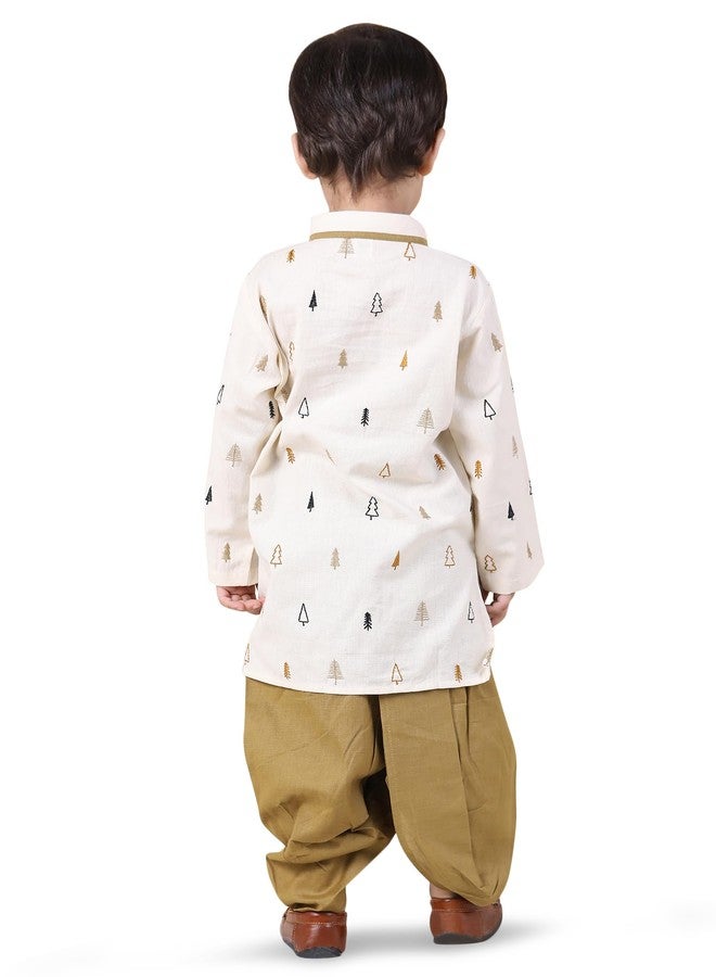 POLKA TOTS Cotton Full Sleeve Kurta Dhoti For Infant & Toddlers | Ethnic Wear For Festival & Wedding & Functions (Print: Christmas Tree Embroidery, 4-5 Y) - Image 2