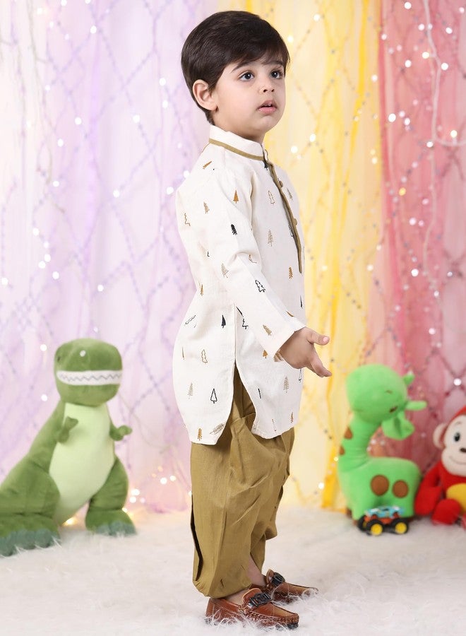 POLKA TOTS Cotton Full Sleeve Kurta Dhoti For Infant & Toddlers | Ethnic Wear For Festival & Wedding & Functions (Print: Christmas Tree Embroidery, 4-5 Y) - Image 4