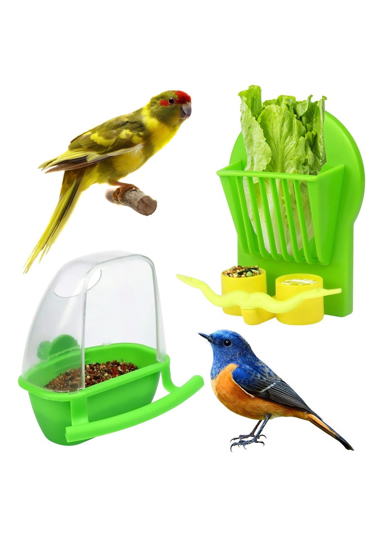 2Pcs Birds Water Food Container +Bird Cage Fruit Vegetable Holder Feeder, Parrot Feeder Hanging Food Bowl, Pet Vegetable Rack Baskets with Stand Perch for Parakeet Budgies Cockatiel Lovebirds, green - Image 1