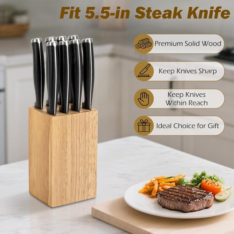 RedCall 8 Slots Steak Knife Block Holder, 5.5" Wooden Small Knife Block without Knives,Compact and Space Saving Storage Knife Holder for Counter Top (1) - Image 1