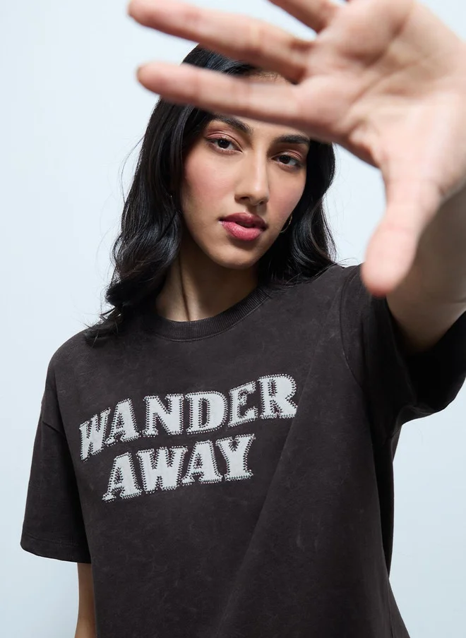 The Souled Store  Wander Away Oversized Black T-Shirt for Women  | Best Price UAE