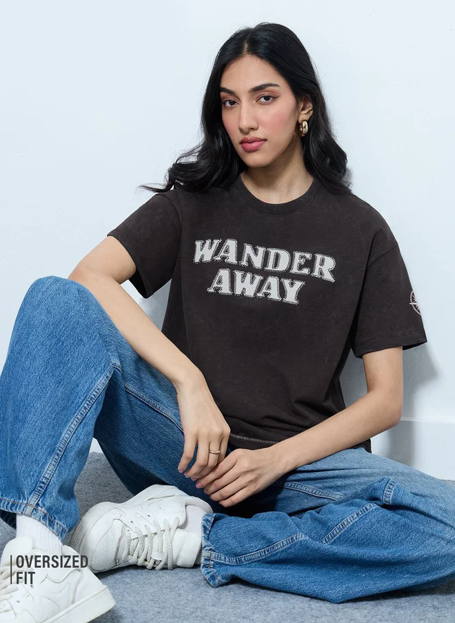 The Souled Store  Wander Away Oversized Black T-Shirt for Women  | Best Price UAE