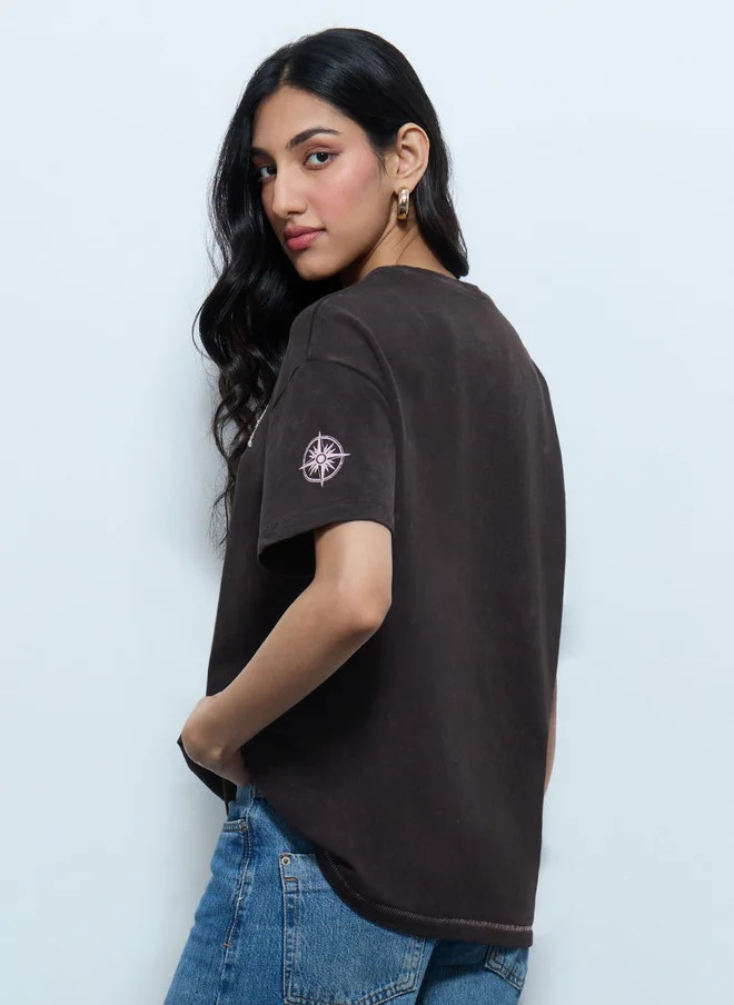 The Souled Store  Wander Away Oversized Black T-Shirt for Women  | Best Price UAE